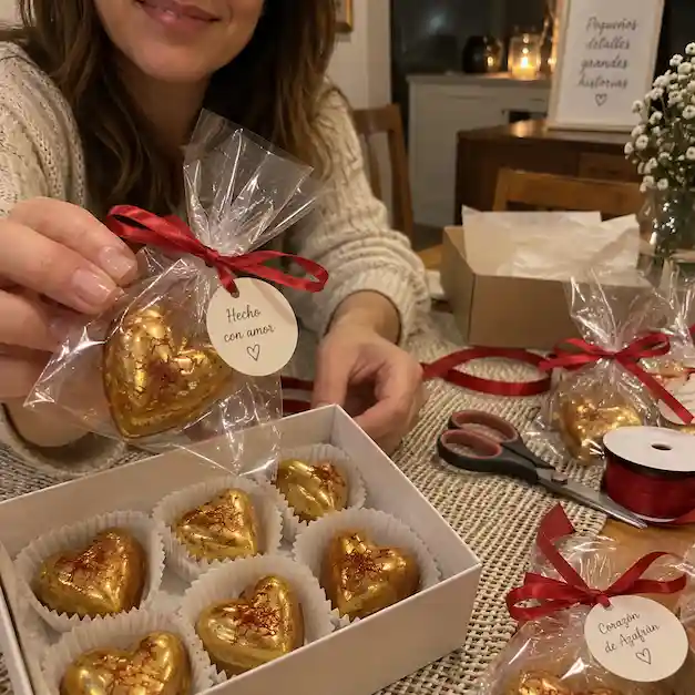 Corazones de chocolate dorados