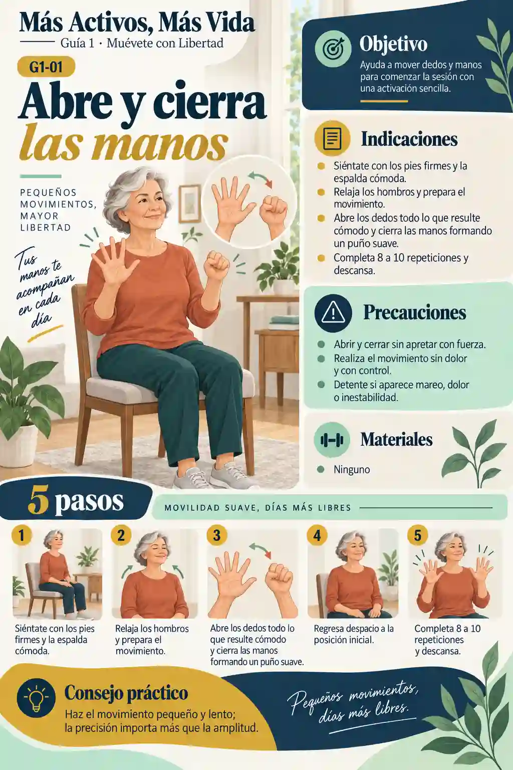 Guía 1: abre y cierra las manos, actividad de movilidad