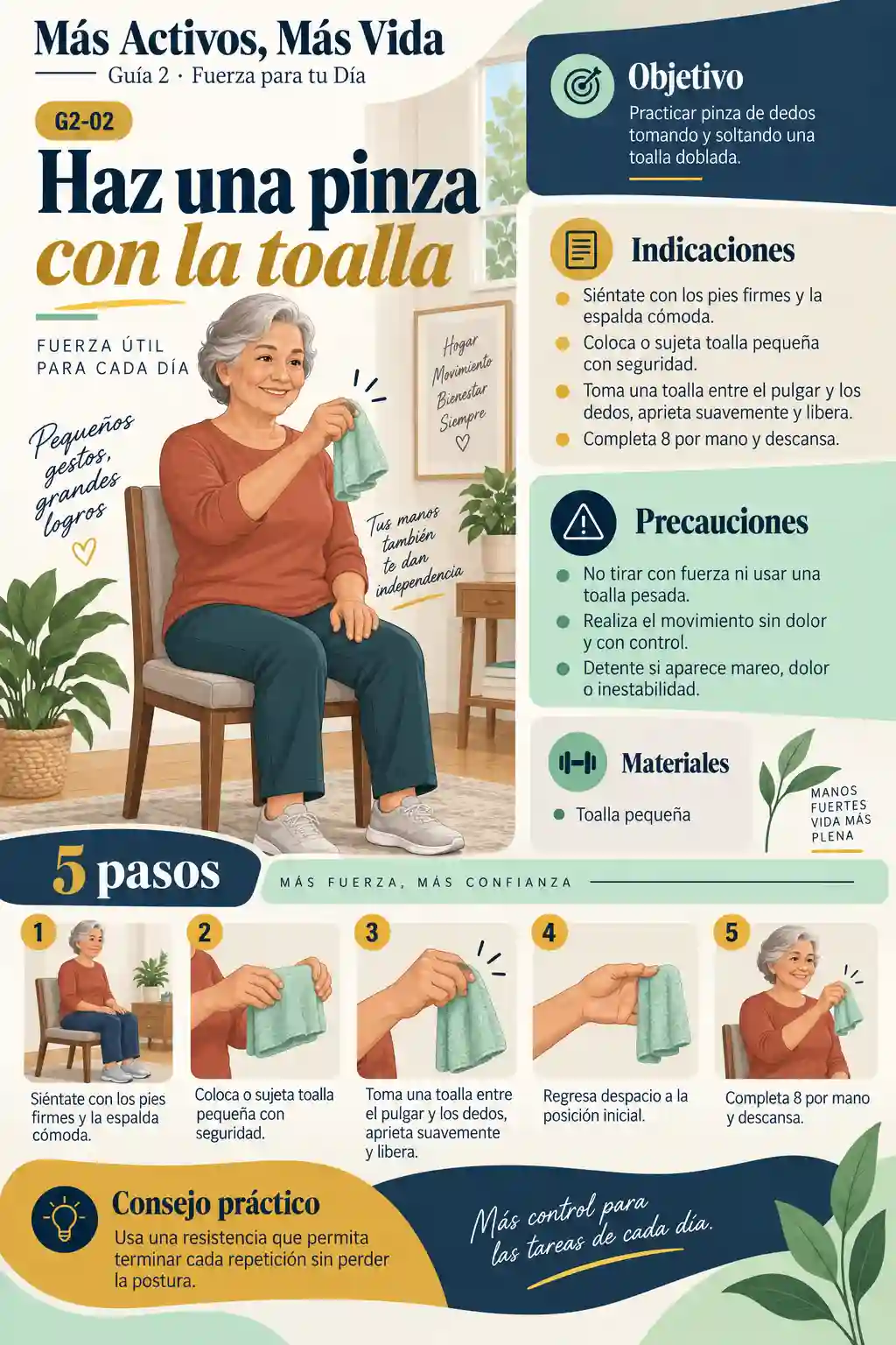 Guía 2: haz una pinza con la toalla, actividad de fuerza funcional