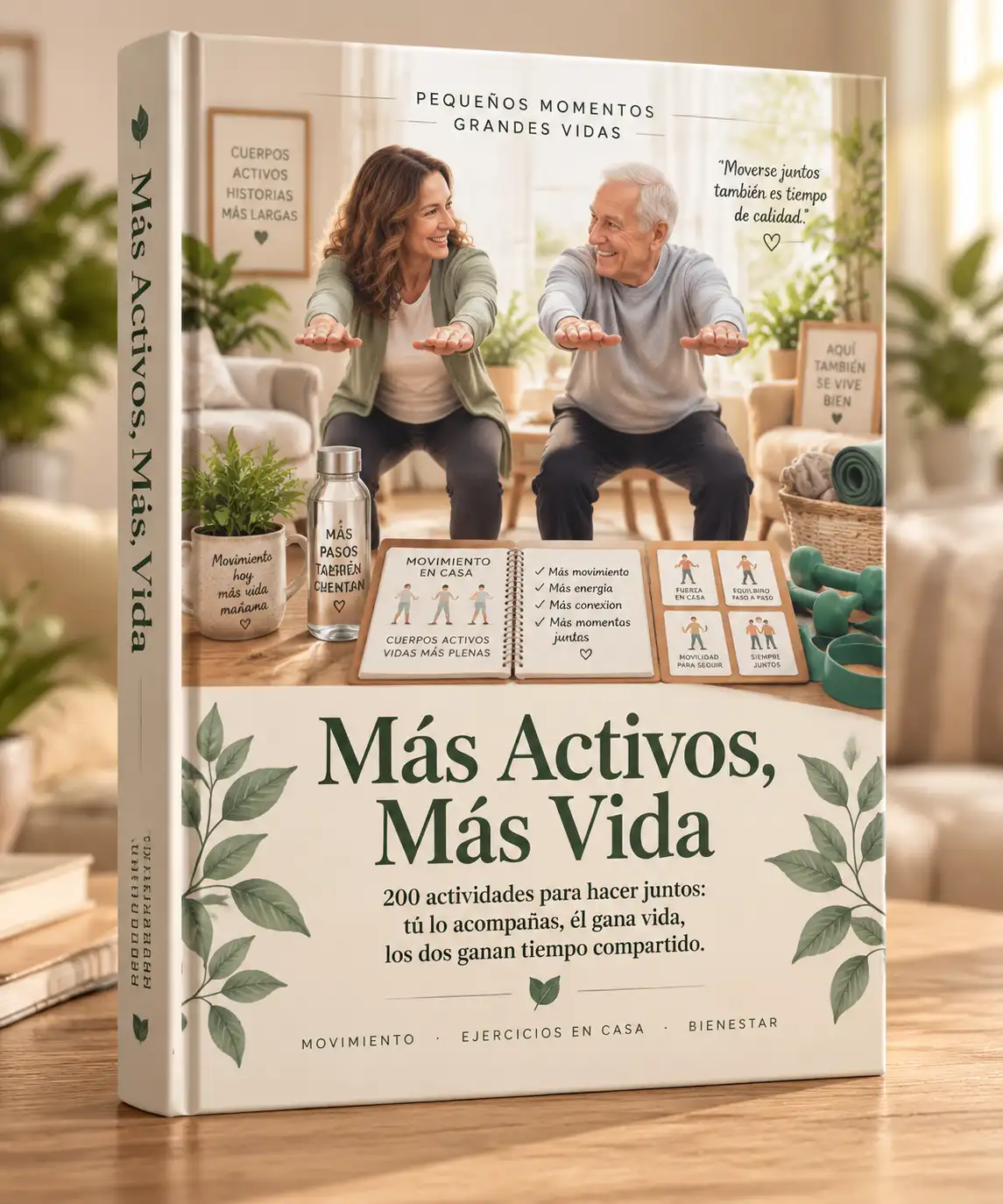 Mockup real del kit Más Activos, Más Vida, libro de actividades para adultos mayores